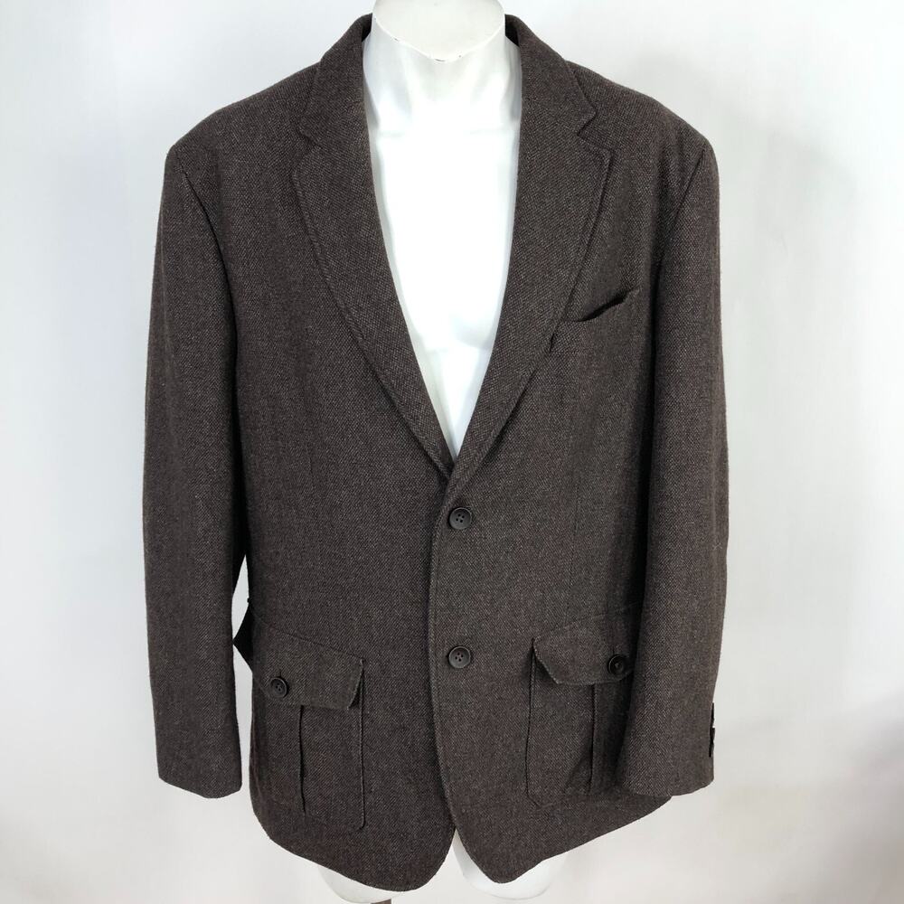 Tasso Elba Large 42-44 Elbow Patch Wool Blend Blazer Sport Coat Jacket Brown